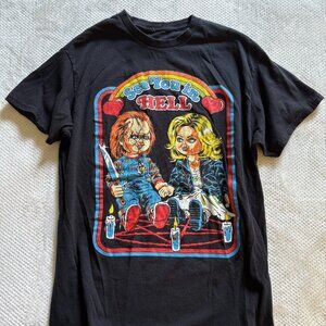 Steven Rhodes Horror Art Shirt Chucky & Tiffany See You In Hell Occult Size M